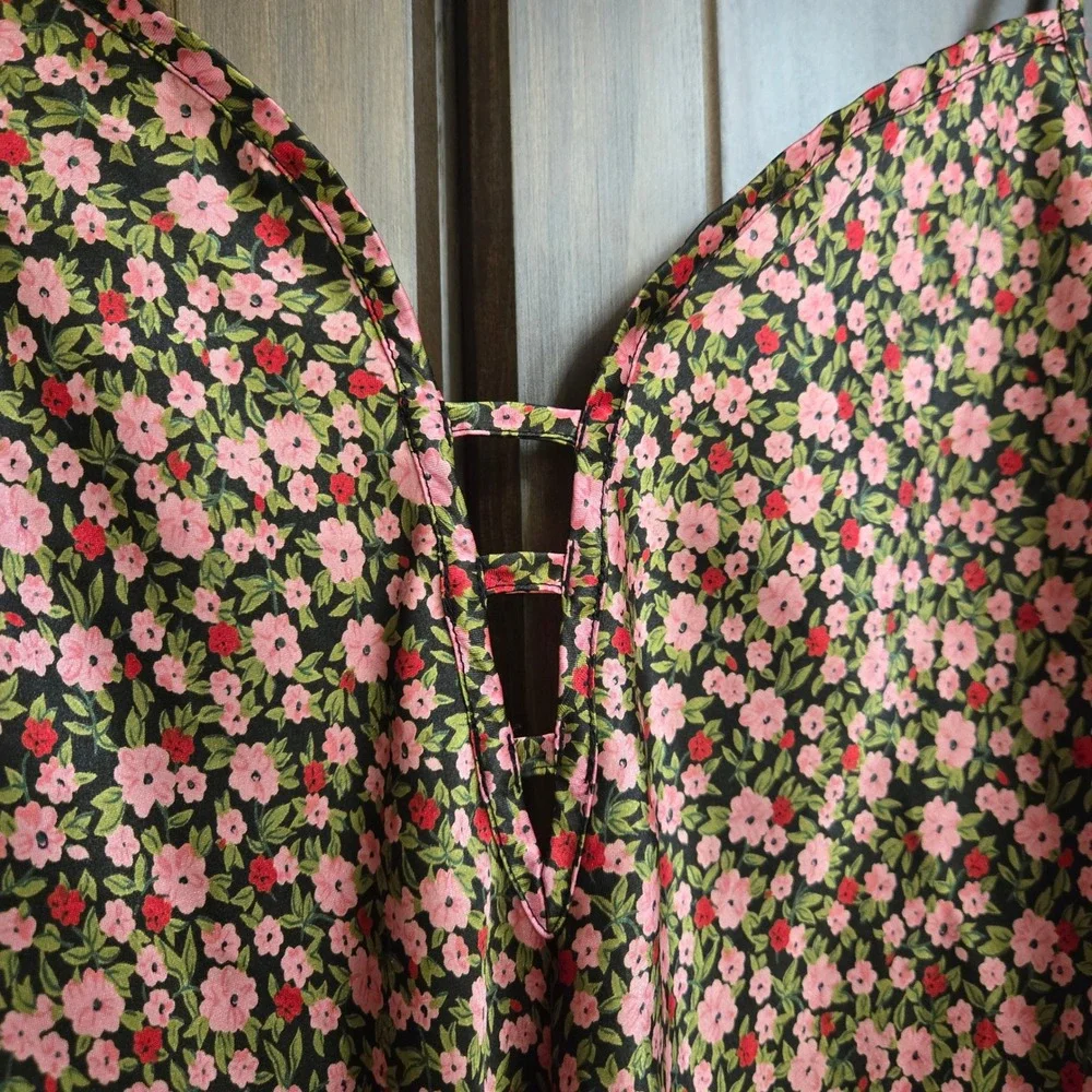 Morgan Taylor Intimates‎ Floral Nightgown Pink Black Strappy Satin Chemise Large
